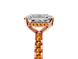 Rose gold Emerald Cut Diamond Solitaire Ring with Round with Citrine side stone Pavé Band and Four-Prong Setting_41