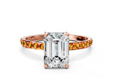 Rose gold Emerald Cut Diamond Solitaire Ring with Round with Citrine side stone Pavé Band and Prong Setting_12