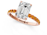 Rose gold Emerald Cut Diamond Solitaire Ring with Round with Citrine side stone Pavé Band and Prong Setting_13