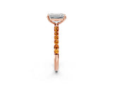 Rose gold Emerald Cut Diamond Solitaire Ring with Round with Citrine side stone Pavé Band and Prong Setting_14