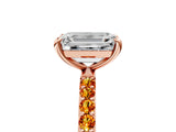 Rose gold Emerald Cut Diamond Solitaire Ring with Round with Citrine side stone Pavé Band and Prong Setting_17