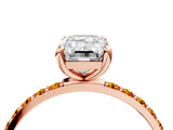 Rose gold Emerald Cut Diamond Solitaire Ring with Round with Citrine side stone Pavé Band and Prong Setting_4