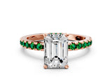 Rose gold Emerald Cut Diamond Solitaire Ring with Round with Emerald side stone Pavé Band and Four-Prong Setting_36