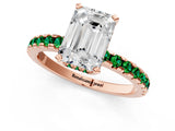 Rose gold Emerald Cut Diamond Solitaire Ring with Round with Emerald side stone Pavé Band and Four-Prong Setting_37