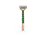 Rose gold Emerald Cut Diamond Solitaire Ring with Round with Emerald side stone Pavé Band and Four-Prong Setting_38