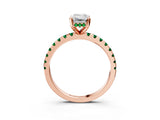Rose gold Emerald Cut Diamond Solitaire Ring with Round with Emerald side stone Pavé Band and Four-Prong Setting_39