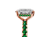 Rose gold Emerald Cut Diamond Solitaire Ring with Round with Emerald side stone Pavé Band and Four-Prong Setting_41