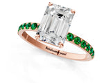 Rose gold Emerald Cut Diamond Solitaire Ring with Round with Emerald side stone Pavé Band and Prong Setting_37