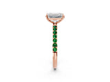 Rose gold Emerald Cut Diamond Solitaire Ring with Round with Emerald side stone Pavé Band and Prong Setting_38