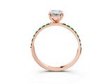 Rose gold Emerald Cut Diamond Solitaire Ring with Round with Emerald side stone Pavé Band and Prong Setting_39