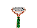 Rose gold Emerald Cut Diamond Solitaire Ring with Round with Emerald side stone Pavé Band and Prong Setting_41