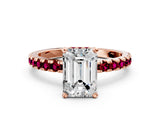 Rose gold Emerald Cut Diamond Solitaire Ring with Round with Garnet side stone Pavé Band and Four-Prong Setting_36