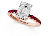 Rose gold Emerald Cut Diamond Solitaire Ring with Round with Garnet side stone Pavé Band and Four-Prong Setting_37