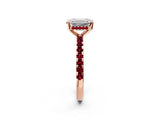 Rose gold Emerald Cut Diamond Solitaire Ring with Round with Garnet side stone Pavé Band and Four-Prong Setting_38