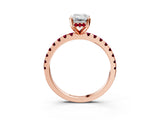 Rose gold Emerald Cut Diamond Solitaire Ring with Round with Garnet side stone Pavé Band and Four-Prong Setting_39