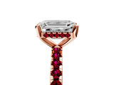 Rose gold Emerald Cut Diamond Solitaire Ring with Round with Garnet side stone Pavé Band and Four-Prong Setting_41