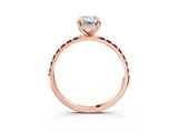 Rose gold Emerald Cut Diamond Solitaire Ring with Round with Garnet side stone Pavé Band and Prong Setting_27