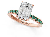 Rose gold Emerald Cut Diamond Solitaire Ring with Round with Green Sapphire side stone Pavé Band and Four-Prong Setting_37