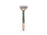 Rose gold Emerald Cut Diamond Solitaire Ring with Round with Green Sapphire side stone Pavé Band and Four-Prong Setting_38