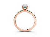 Rose gold Emerald Cut Diamond Solitaire Ring with Round with Green Sapphire side stone Pavé Band and Four-Prong Setting_39