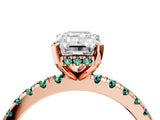 Rose gold Emerald Cut Diamond Solitaire Ring with Round with Green Sapphire side stone Pavé Band and Four-Prong Setting_40