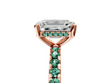 Rose gold Emerald Cut Diamond Solitaire Ring with Round with Green Sapphire side stone Pavé Band and Four-Prong Setting_41