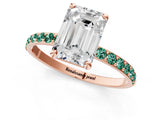 Rose gold Emerald Cut Diamond Solitaire Ring with Round with Green Sapphire side stone Pavé Band and Prong Setting_1