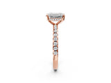 Rose gold Emerald Cut Diamond Solitaire Ring with Round with Moissanite side stone Pavé Band and Four-Prong Setting_38