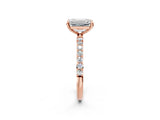 Rose gold Emerald Cut Diamond Solitaire Ring with Round with Moissanite side stone Pavé Band and Prong Setting_14