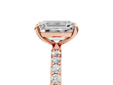 Rose gold Emerald Cut Diamond Solitaire Ring with Round with Moissanite side stone Pavé Band and Prong Setting_17