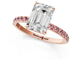 Rose gold Emerald Cut Diamond Solitaire Ring with Round with Morganite side stone Pavé Band and Prong Setting_13