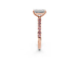 Rose gold Emerald Cut Diamond Solitaire Ring with Round with Morganite side stone Pavé Band and Prong Setting_14