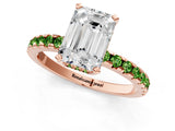 Rose gold Emerald Cut Diamond Solitaire Ring with Round with Peridot side stone Pavé Band and Four-Prong Setting_37