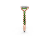 Rose gold Emerald Cut Diamond Solitaire Ring with Round with Peridot side stone Pavé Band and Four-Prong Setting_38
