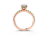 Rose gold Emerald Cut Diamond Solitaire Ring with Round with Peridot side stone Pavé Band and Four-Prong Setting_39
