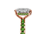 Rose gold Emerald Cut Diamond Solitaire Ring with Round with Peridot side stone Pavé Band and Four-Prong Setting_41