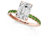 Rose gold Emerald Cut Diamond Solitaire Ring with Round with Peridot side stone Pavé Band and Prong Setting_1