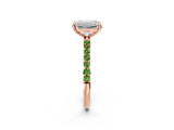 Rose gold Emerald Cut Diamond Solitaire Ring with Round with Peridot side stone Pavé Band and Prong Setting_2