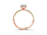 Rose gold Emerald Cut Diamond Solitaire Ring with Round with Peridot side stone Pavé Band and Prong Setting_3
