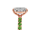 Rose gold Emerald Cut Diamond Solitaire Ring with Round with Peridot side stone Pavé Band and Prong Setting_5