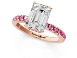 Rose gold Emerald Cut Diamond Solitaire Ring with Round with Pink Sapphire side stone Pavé Band and Four-Prong Setting_37