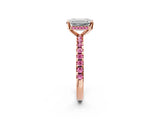Rose gold Emerald Cut Diamond Solitaire Ring with Round with Pink Sapphire side stone Pavé Band and Four-Prong Setting_38