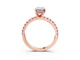 Rose gold Emerald Cut Diamond Solitaire Ring with Round with Pink Sapphire side stone Pavé Band and Four-Prong Setting_39