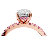 Rose gold Emerald Cut Diamond Solitaire Ring with Round with Pink Sapphire side stone Pavé Band and Four-Prong Setting_40