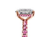 Rose gold Emerald Cut Diamond Solitaire Ring with Round with Pink Sapphire side stone Pavé Band and Four-Prong Setting_41