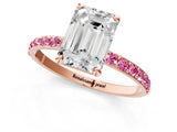 Rose gold Emerald Cut Diamond Solitaire Ring with Round with Pink Sapphire side stone Pavé Band and Prong Setting_13