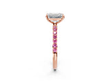 Rose gold Emerald Cut Diamond Solitaire Ring with Round with Pink Sapphire side stone Pavé Band and Prong Setting_14