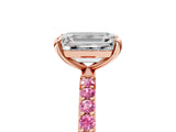 Rose gold Emerald Cut Diamond Solitaire Ring with Round with Pink Sapphire side stone Pavé Band and Prong Setting_17