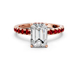 Rose gold Emerald Cut Diamond Solitaire Ring with Round with Ruby side stone Pavé Band and Four-Prong Setting_36