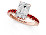 Rose gold Emerald Cut Diamond Solitaire Ring with Round with Ruby side stone Pavé Band and Four-Prong Setting_37